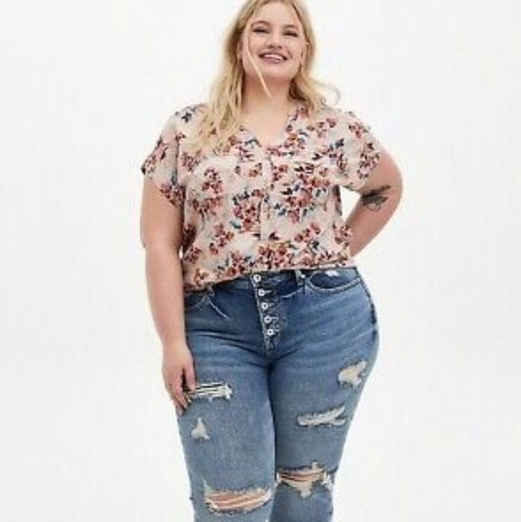 Torrid Challis Button-front Dolman Short-sleeved Top - Picture 1 of 10